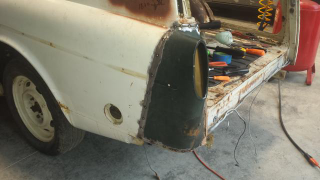Long’s patchwork Volvo in progress.